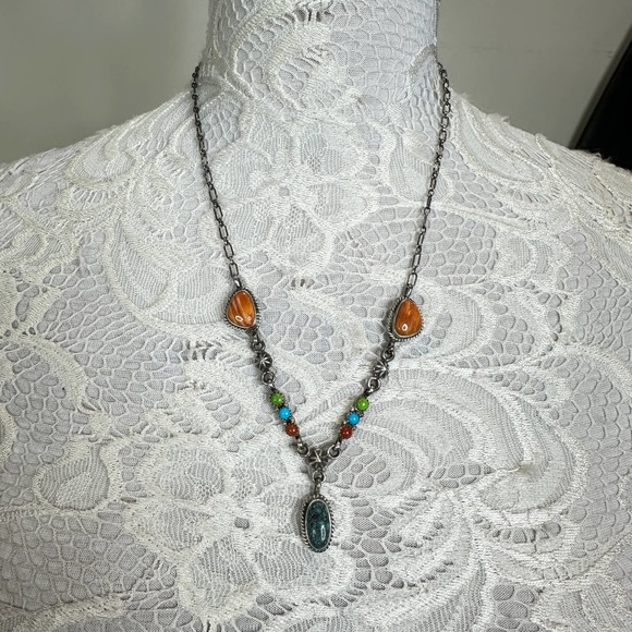 RB Running Bear Jewelry - RB Running Bear Native America Sterling Silver and Stone Necklace